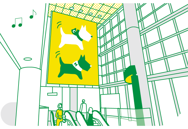 イラスト:マークタペストリーで広告掲出している風景